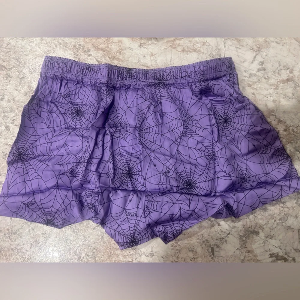 VS PINK Pajama Shorts Halloween Purple Spiderwebs Medium NWT